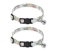 Floral Roses Peonies Pastel Soft Polyester Pet Collar, 2 Pack Decorative Pet Collar with Bell