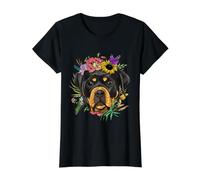Floral Rottweiler Dog Spring Nature Rottweiler Lovers Value Graphic T-Shirt, Women, Black, S