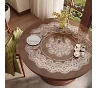Floral Round Clear Table Cover Protector 40-160cm Transparent Vinyl PVC Tablecloth,Elegant Dining Tables Protector Round Waterproof Desk Pad (Red,155cm)