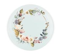 Floral Round Glass Worktop Saver - Pink Flower Wreath - Textured Kitchen Chopping/Cutting Board Worktop Protector with Non-Slip Feet 30cm x 30cm (12" x 12")