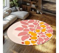 Floral Round Rug 240cm Classic Famous Painting Pink and Yellow Flower Petals Print Low Pile Floor Mats for Nursery Rooms Bedroom