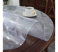 Floral Round Table Protectors Frosted Clear PVC Heat Resistant Anti-Slip Desk Pad Tablecloth for Marble, Glass, and Glossy Tabletops(2mm,105cm Rund)