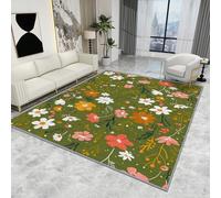 Floral Rug Green - Floral Rug - Botanical Colourful Flower Rugs, Multicolour Wildflower Green Carpet, Washable Rug Non Slip Low Pile Soft Large Area Rugs, Floral Home Decor Gifts, 80 X 150 cm