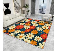 Floral Rug Kids - Floral Rug - 70s Retro Cute Cartoon Flower Rugs, Vintage Daisy Multicolour Carpet, Washable Rug Non Slip Low Pile Soft Large Area Rugs, Floral Home Decor Gifts, 140 X 200 cm