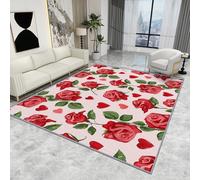 Floral Rug Large - Floral Rug - Red Rose Flower Love Heart Rugs, Romatic Valentine's Day Botanical Carpet, Washable Rug Non Slip Low Pile Soft Small Area Rugs, Floral Home Decor Gifts, 50 X 80 cm