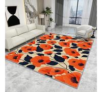 Floral Rugs for Bedrooms - Poppy Rug - Poppies Floral Botanical Rugs, Poppy Red Flower Carpet, Washable Rug Non Slip Low Pile Soft Small Area Rugs, Poppy Home Decor Gifts, 80 X 120 cm