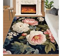 Floral Rugs for Girls Bedroom 170x240 cm, Non-Slip Washable Vintage Flower Design Area Rug for Women, Soft Low-Pile Peony Romantic Carpet, Retro Rustic Boho Style