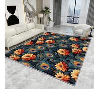 Floral Rugs for Living Room - Floral Rug - Peacock Feather Botanical Rugs, Flower Sunflower Carpet, Washable Rug Non Slip Low Pile Soft Large Area Rugs, Floral Home Decor Gifts, 160 X 230 cm