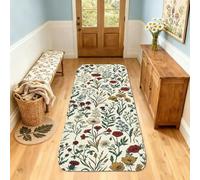 Floral Runner Rug, Botanical Rustic Leaves Stems Spring Cream Non-Slip Doormat Rectangle Print Accents Rug for Kitchen Doorway Entryway Bedside Decor 2x3 Ft