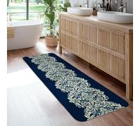 Floral Runner Rug, Elegant Classic Ornate Scroll None Navy Non-Slip Aesthetic Rectangle Home Floor Carpet for Kitchen Entryway Bedside Laundry Decor 2x6 Ft