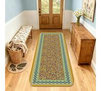 Floral Runner Rug, Traditional Rustic Geometric Border Fall Yellow Non-Slip Aesthetic Doormat Rectangle Accents Rug for Kitchen Hallway Laundry Room Entryway Decor 2x3 Ft