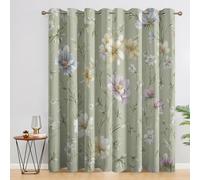 Floral Sage Green Curtains 52 x 84 Inch 2 Panels, 95% Blackout, Flower Botanical Curtains for Bedroom, Living Room, Home Decor, Thermal Insulated Eyelet Window Drapes FRN269