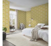 Floral Sage Yellow Wallpaper Textured Vinyl Paste The Wall Erismann Scrubbable