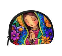 Floral Saint Portrait Small Shell Coin Purse with Zipper for Women, Lightweight Durable Portable Bag for Storage Coins Keys Lipstick