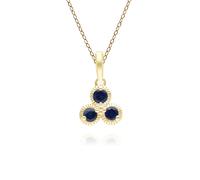 Gemondo Floral Sapphire Three Stone Pendant Necklace in 9ct Yellow Gold