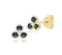 Floral Sapphire Three Stone Stud Earrings in 9ct Yellow Gold