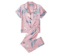 Floral Satin Pyjamas For Women - Satin Pyjamas For Women Plus Size - Silk Pyjama Set Floral Loungewear Tracksuits Button Up Pjs Petite Nightwear Silk Set Button Up Pyjama Loungewear Pink