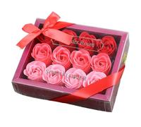 Floral Scented Bath Soap Rose Flower Petals, 12 Pcs Rose Soap Petals in Gift Box for Anniversary, Birthday, Wedding, Valentine’s Day, Mother’s Day (Red)