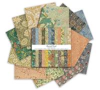 Floral Scrapbook Paper 12x12 - 24 Sheets Double-Sided Vintage Scrapbook Paper Pad, William Morris Style Aesthetic Patterned Papers for Heritage Albums, Junk Journaling & Crafts (Mustard, Indigo & Red)