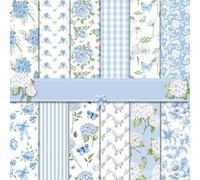 Floral Scrapbook Paper Pad 11.8x11.8, 24 Sheets Blue Hydrangea Flower Patterned Cardstock Paper Pad, Double Sided DIY Decorative Craft Paper, Scrapbooking Junk Journal Gift Card Making Supplies