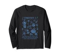 Floral Scripture Christian 2 Timothy 1:7 Women Long Sleeve T-Shirt