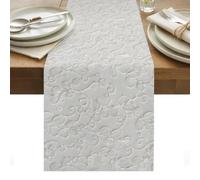 Floral Scrolls Table Runner 13 x 70 Inch, Damask Floral Leaves Embossed Texture White Washable Cotton Linen Dining Table Runner Tabletop Decorations for Restaurant Home Kitchen Party