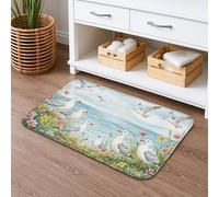 Floral Seagulls Quick Dry Bath Mat, Vintage Bird Pattern Absorbent Non Slip Shower Mat, Spring Decorative Washable Bath Rugs for Bathroom Toilet Restroom 16x24 Inch