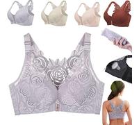 Floral Secrets Comfort Rose Bra, Floral Secrets Bra Push Up FitMe Rose Embroidery Front Closure Wirefree Bra (Gray,36A/B)