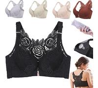 Floral Secrets Comfort Rose Bra, Floral Secrets Bra Push Up FitMe Rose Embroidery Front Closure Wirefree Bra (Black,36A/B)