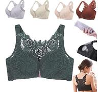 Floral Secrets Comfort Rose Bra, Floral Secrets Bra Push Up FitMe Rose Embroidery Front Closure Wirefree Bra (Green,36A/B)
