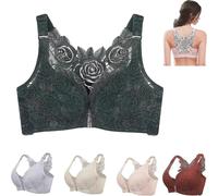 Floral Secrets Comfort Rose Bra Front Closure Wire-Free Push Up Seamless Lift Bra-qk Dark Green 42E
