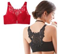 Floral Secrets Comfort Rose Bra UK,Padded Bra,Floral Secrets Comfort Rose Bra,Women's Front Closure Bras Seamless Lace Push Up Bralette Comfy Plus Size No Wire Bralettes Breathable Underwear,Red 80AB