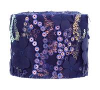 Floral Sequin Gauze Ribbon for DIY Bow Making, 6cm X 10yd Navy | Polyester Embroidered Trim, Smooth Fine Texture, Flexible Embellishment for Hair Clips, Headbands, Garments and Costumes
