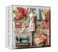 Floral Sewing Atelier Jigsaw Puzzle 1000 Pieces, Larkipuzz Vintage Sewing Machine Puzzles for Adults Buttons, Impossible Colorful Flower Plant Art Theme as Wall Decor