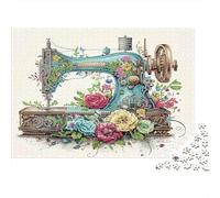 Floral Sewing Machine Jigsaw Puzzle Vintage 1000 Pieces Recycled Paper Adults Jigsaws Impossible Difficult Challenge Brain Thinking Family Game Gift 38x26cm/1000pcs