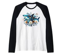 Floral Shark Celestial Ocean Botanical Marine Beach Art Raglan Baseball Tee