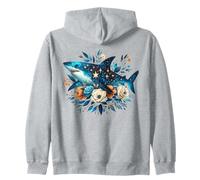 Floral Shark Celestial Ocean Botanical Marine Beach Art Zip Hoodie