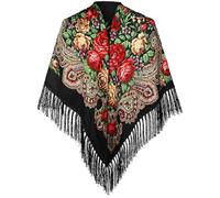 Floral Shawl Wraps for Women 51x51 Inch Square Traditional Tassel Fringe Floral Shawl Retro Ethnic Style Soft Headscarves Fashion Accessories