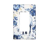 Floral Sheep Light Switch Cover Plates/Outlet Covers, Blue Country Flowers for Home Decor, Thermoplastic Wall Plates, Standard Size Single Rocker