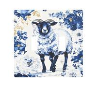 Floral Sheep Light Switch Cover Plates/Outlet Covers, Blue Country Flowers for Home Decor, Thermoplastic Wall Plates, Standard Size Double Toggle