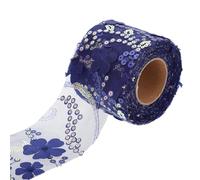 Floral Sheer Ribbon Sequin Flower Pattern DIY Headwear Bow Making Trim | Polyester Webbing, Navy Blue 6cm Wide, 10 Yard Roll, Smooth Embroidered Texture, for Bags, Headpieces and Home Textile Crafts