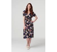 Floral Shirred Detail Midi Dress Izabel London Blue 10