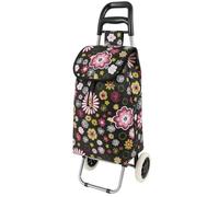 Floral Shopping Trolley Bag on Wheels with Side Pockets & Zip Pocket | Foldable Lightweight Grocery Cart 50x35x20cm | Reusable Market Laundry Carrier