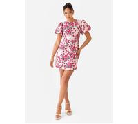 Floral Short Puff Sleeve Mini Dress Maya Deluxe Pink 16