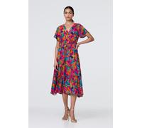 Floral Short Sleeve Tie Waist Dress Izabel London Pink 8
