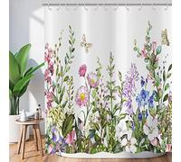 Floral Shower Curtain 180x200, Hnmdmyi Colorful Flowers Green Leaf Shower Curtains Watercolor Wildflower Plant Botanical Bathroom Curtains Waterproof Polyester Fabric Washable Bath Curtains with Hooks