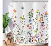 Floral Shower Curtain 180x220, Hnmdmyi Colorful Flowers Green Leaf Shower Curtains Watercolor Wildflower Plant Botanical Bathroom Curtains Waterproof Polyester Fabric Washable Bath Curtains with Hooks