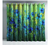 Floral Shower Curtain, Blue and Green Watercolor Design, Grommet Top Panel, Modern Botanical Pattern with Delphinium Flowers