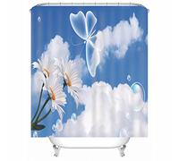 Floral Shower Curtain, Bridal Shower Curtain Polyester Sunflower Butterfly Waterproof Corner Shower Curtain 165X200cm Blue