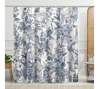 Floral Shower Curtain Flower Botanical Pattern Aesthetic Artsy Vintage Blue Polyester Decorative Water Resistant Washable Bathroom Hotel Apartment Home Durable Shower Curtain with Hooks 62x72inch